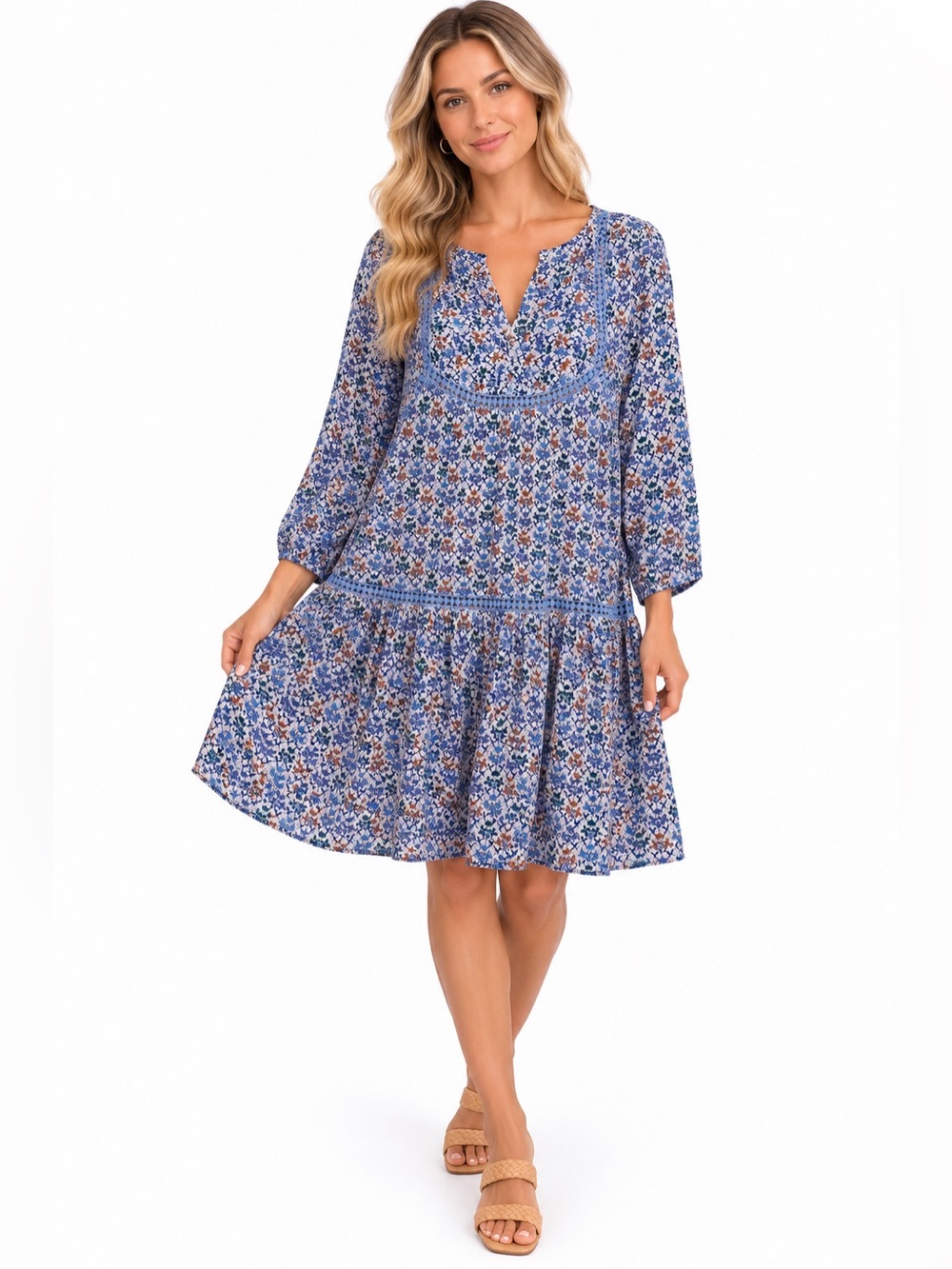 Holding Horses Anthropologie Size 4 Blue Floral Tiered Peasant Dress